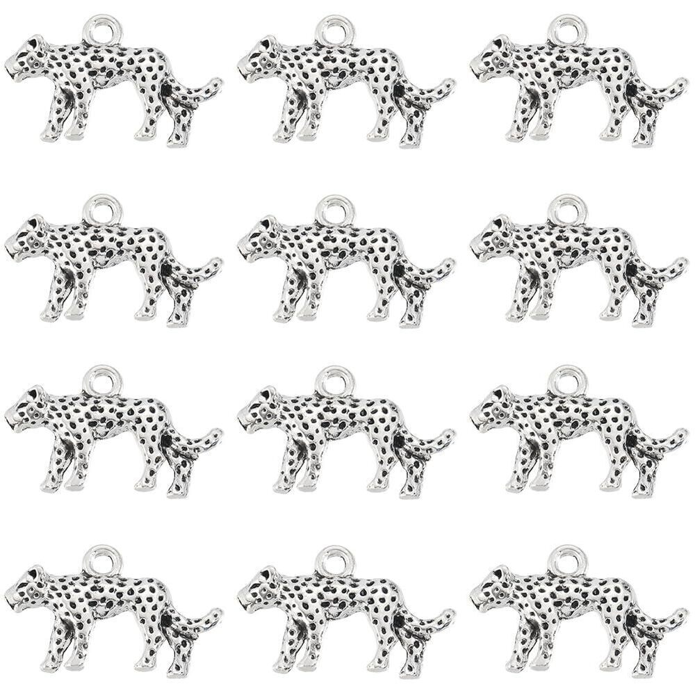 5686 1 Box 60Pcs Cheetah Charms Leopard Charm Bulk Antique Silver Dangle